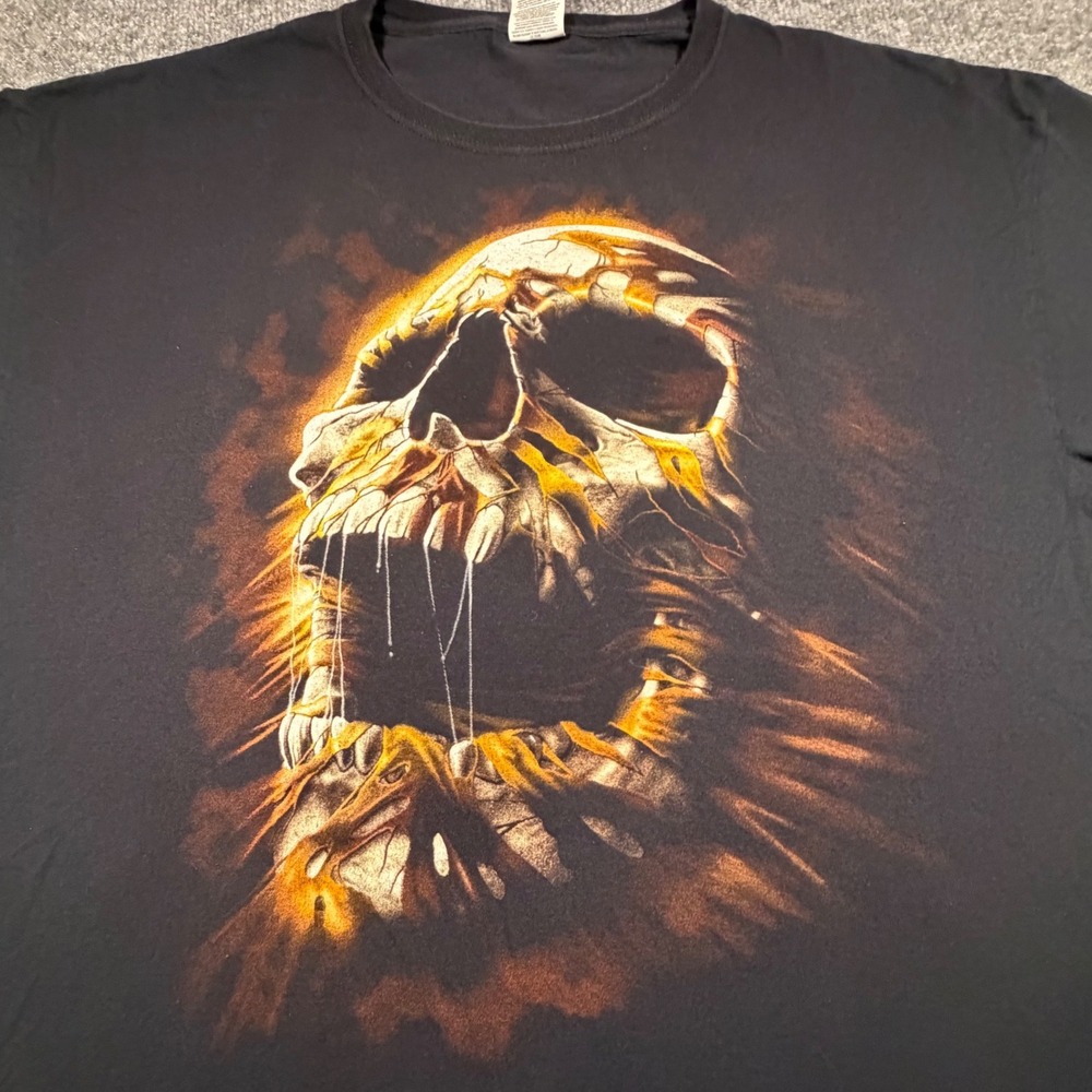 Screaming Skull Grunge Goth Graphic T-Shirt Black Sz Mens XL